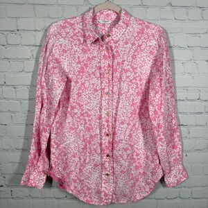 Liz Claiborne Button Shirt Women Medium Linen Pink Art to Wear Resort Top